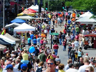 Street view of people at a festival